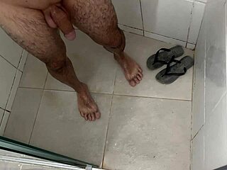 thick hung guy showers and strokes his massive cock 🚿💦