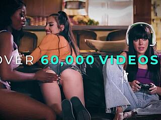 Naughty latina babysitters bent over double penetrated rough by strapon dildos