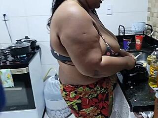 Horny Latina Mother-In-Law Fucks Stepson's Huge Cock Kitchen