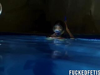 hey, horny latina helen star's skinny tits bounce wild underwater in dive mask...
