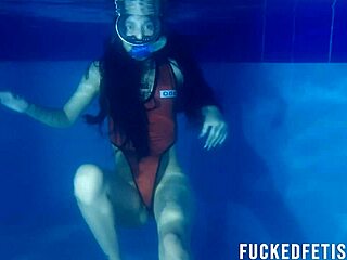 hey, horny latina helen star's skinny tits bounce wild underwater in dive mask...