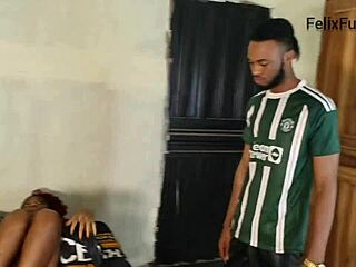 chidinma and her skinny teen sister get bent over by stepbrother in wild homemade bedroom threesome ripping clothes off