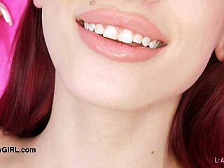 redhead model bares petite body on sofa during daddy photoshoot interview