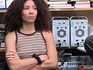 Petite ebony shoplifter's risky bent-over store fuck exposed.