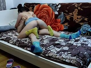 Horny Classmate Pounds Petite Babe's Tight Pussy Doggystyle in Cute Socks