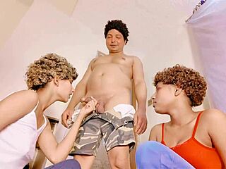 Hottest Threesome with Busty MILF Deepthroats and Fists Petite Teen!