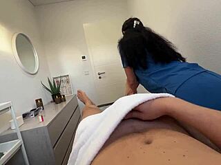 Patient's massage on sexy nurse turns into juicy blowjob and pussy licking frenzy