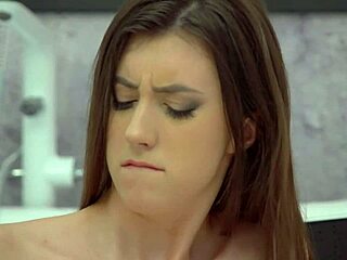 slender teen lina luxa loves glass dildo in shower