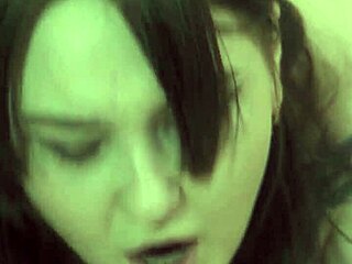 Her Pussy Drips His Cum as She Strap-On Fucks Him with Chastity Belt Blowjob