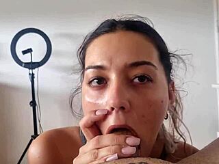 pov latina deepthroats monster cock cums in mouth loves it!
