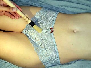 paint brush teases stepsister's tight shaved pussy wet