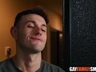 Gay step-brothers bareback threesome their horny twink friend deepthroat anal pounding