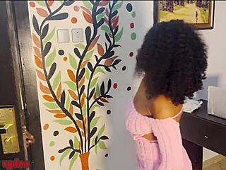 girlfriend's sister bends over for big cock creampie doggystyle ebony teen wet pussy pounding.