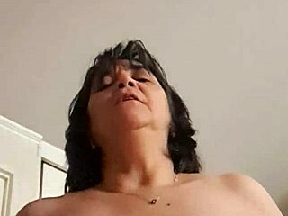 Chubby latina stepmom gallops curvy body on stepson cucumber style