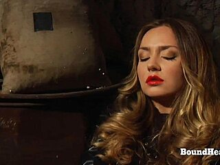 Hot lesbian madame bound slave licks her pussy making her moan to intense orgasm submission.