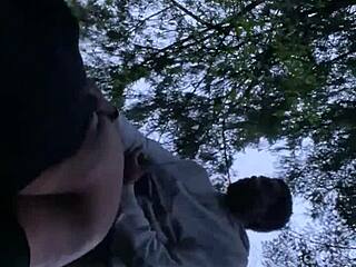 sexy bbw bends for sunset backshots deep in forest