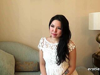 ameliya feels pure bliss fingering her shaved pussy intimately