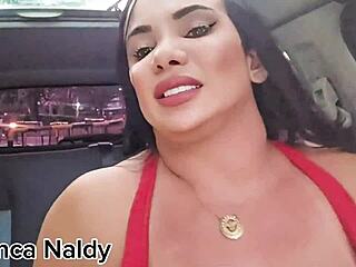 horny brazilian milf flashes big tits pussy clit in car streets public casting