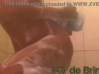 skinny latina flashes lingerie in shower then rides big cock solo