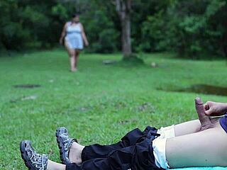 Huge Tits Voyeur Milf Jerks Monster Cock Outdoors in Public Park Squirting Frenzy!