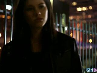 Collared business lady submits to petite Latina's mature domination and pussy licking