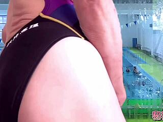 Thrilling Secret Masturbation in Stolen Girls Swimming Club Swimsuit Sparks Intense Orgasms at School Pool