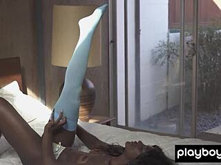 victoria antoinette slips off lingerie showing tight ebony pussy