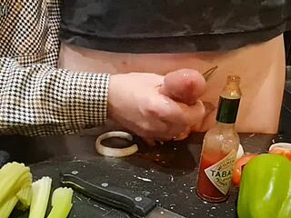 Kitchen Slave Endures Extreme Ball Kicking and Urethral Cucumber Insertion on Huge Dick!