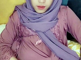 Indonesian crossdresser in hijab masturbates solo with Arab Asian flair