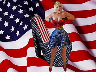 Granny grabs patriotic dildo licks it then takes creampie pounding