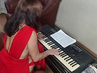 stepmom's piano session interrupted by stepson's rough doggystyle pounding