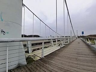 Big Saggy Natural Boobs Bared on Bridge!
