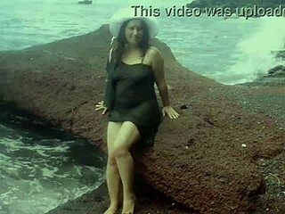 curvy brunette flashes huge tits and pussy on beach in sexy outfit photoshoot tease