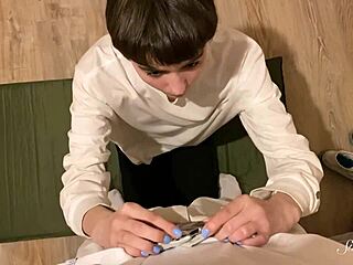 pretty teen alisa in lingerie blows boyfriend dorian's monster cock with handjob and fingering