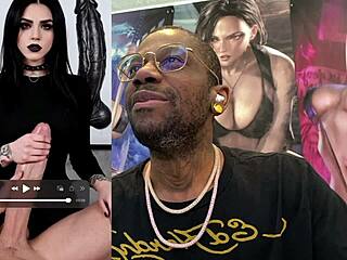 Goth rasée chevauche un gode cowgirl en branlant une queue gooner couverte de sperme