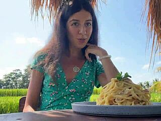 cumwalk cafe pasta topped with fresh sperm facial dripping down!