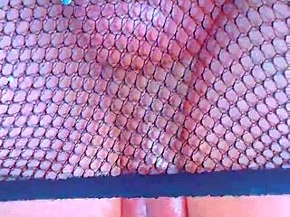 Puffy pink pussy in fishnets takes BBC hardcore 😈💦