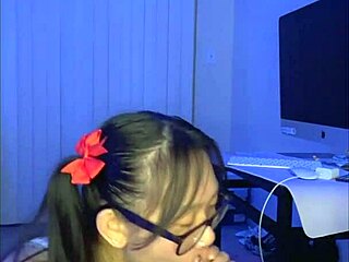 Nerdy Asian's Sloppy Handjob Blowjob Ends in Huge Facial Cumshot!