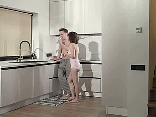 Neighbor student swallows cum load begs for more sloppy seconds