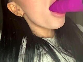 horny british brunette coed teases with solo toy play in hd