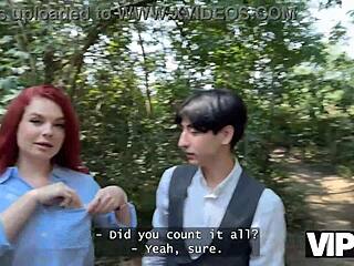 so this sexy redhead olivia flashes her lingerie then gets fucked public right in front of her boyfriend