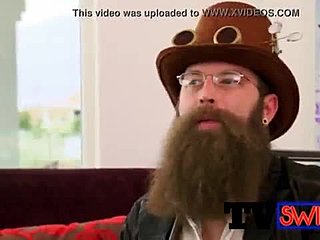 Long movie of a bearded man facefucking crazy a gangbang