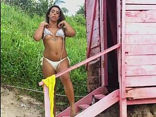 Brazilian transsexual Loira shows off her natural endowment on the streets