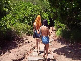 Amigas gostosas Gabbie Luna, Rennan Luna and Charisma complete in red get caught in the act on the beach