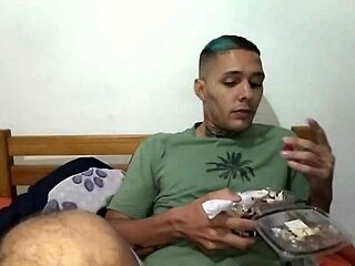 Young man and woman having ice cream on valentines day