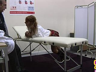 Amateur college girl gets a blowjob and doggystyle fuck in a threesome at the doctor's office