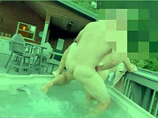 Neighbor's hot tub get's wife's big ass pounded