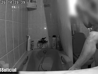 Voyeur captures stepbrother masturbating in the shower