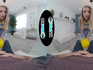 Facial cum and facial with a skinny cheerleader in the VR porn video