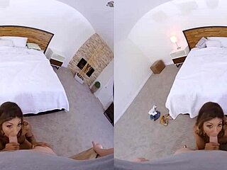 Brunette neighbor gives a sensual blowjob in 3D VR